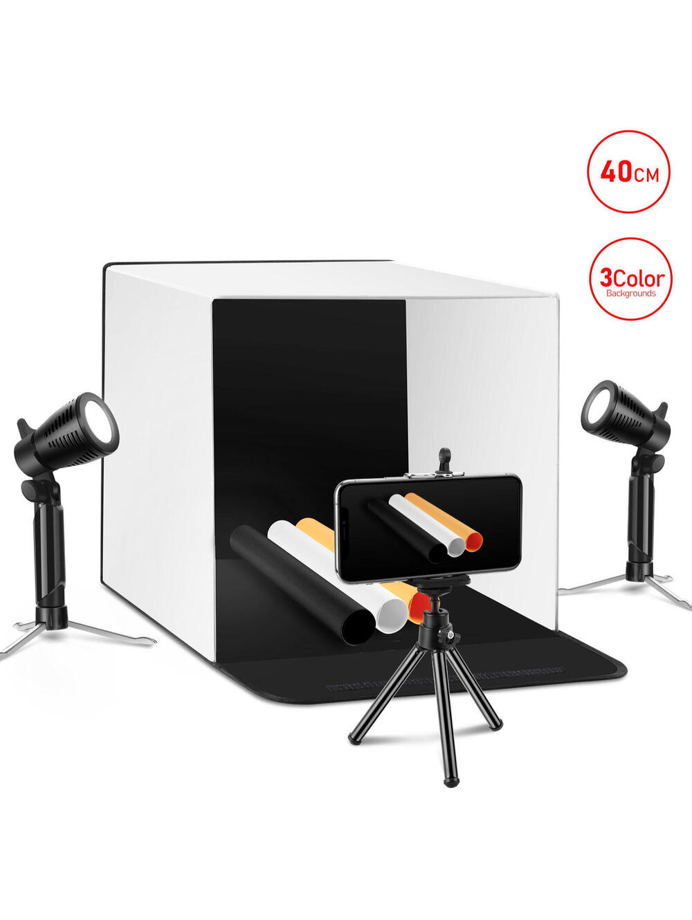 Photo Light Box 16x16 LED Photography Kit w/ 2 Lights Backdrops Studio Tent